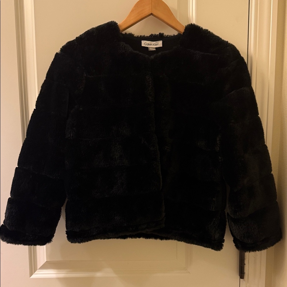 Calvin Klein Elegant Black Faux Fur Coat NWOT size S
